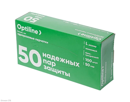 OPTILINE Перчатки виниловые, L, прозрачные, 100 шт 27-2671