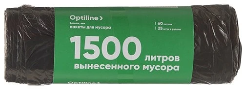 OPTILINE Мешки для мусора, 60 л, 60х80 см, 10 мкм, черные, 25 шт 23-1010