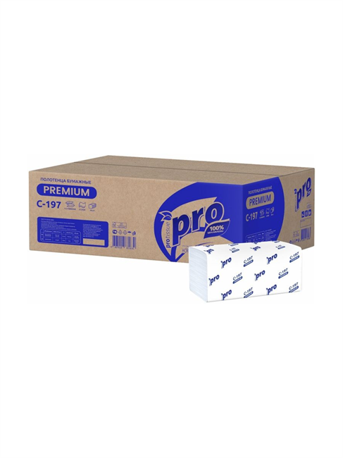 PROtissue Полотенца бум. листовые Premium, 2-сл, V-слож, белые, 200 л в уп (C-197) 12-0832 - фото 12239