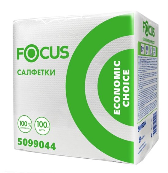 Салфетки бумажные Focus 24х24 см, 1-слойные, белые, 100 л в уп. 12-2194