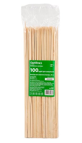 OPTILINE Шампур для шашлыка, бамбук, 25 см, 100 шт 10-3027