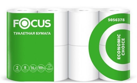 Туалетная бумага Focus Economic, 2-слойная, белая, 8 рулонов в упаковке 12-0267