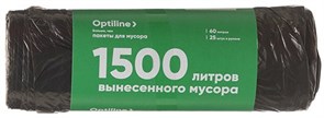 OPTILINE Мешки для мусора, 60 л, 60х80 см, 10 мкм, черные, 25 шт 23-1010