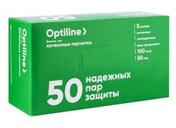 OPTILINE Перчатки латексные неопудренные, размер S, 100 штук 27-3534