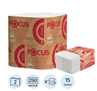 FOCUS Туалетная бумага, 250 л., 2-сл, белая, 10,8х23 см, V-сл, 15 уп (5083735) 12-1620